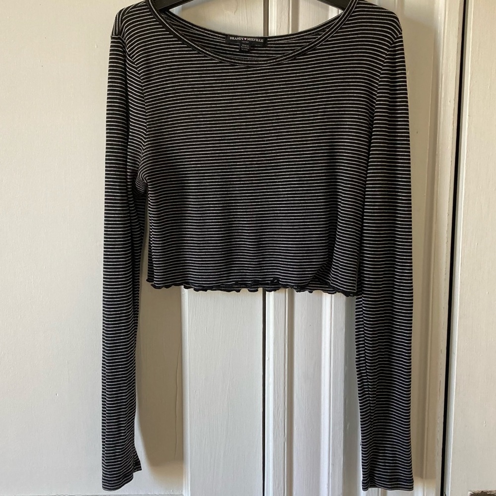 Brandy Melville Black/White Striped Crop Top